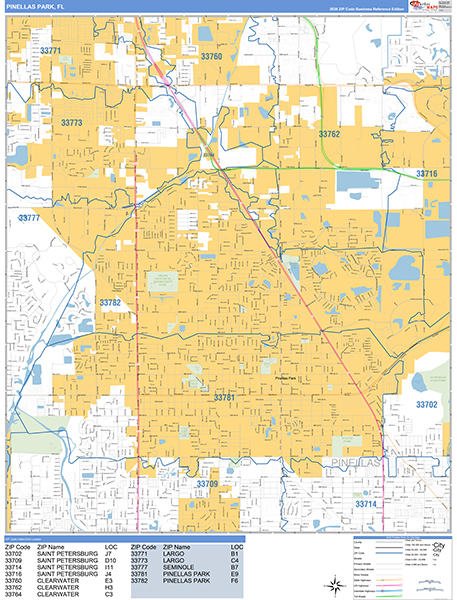 Pinellas Park City Wall Map Basic Style